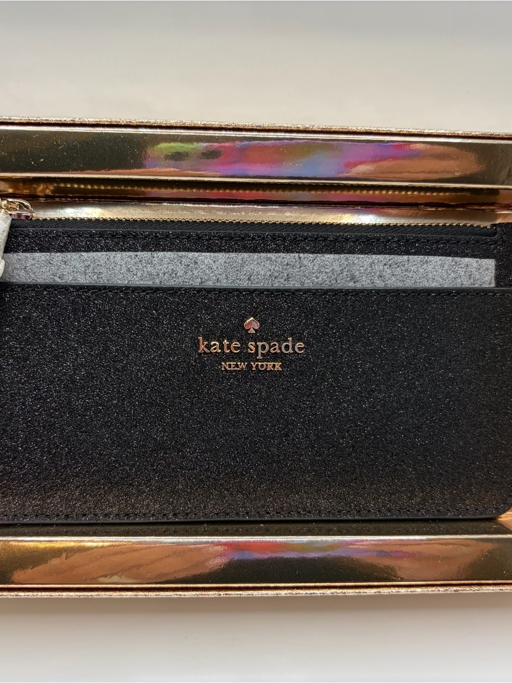kate spade Black Glitter Wallet with Box